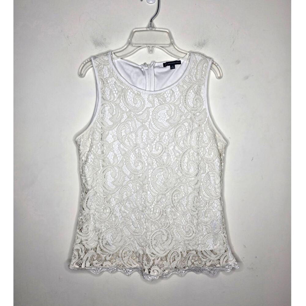 Adrianna Papell off-white lace fully lined tank top shirt - medium - festival